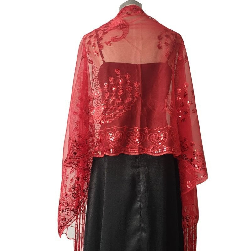 Premium Embroidered Wraps Wedding Shawl Scarf Pashmina Evening Sequin Stole