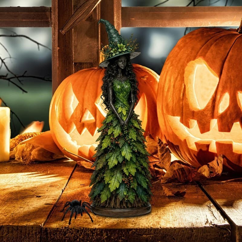Fall Enchanted Autumn Witch Figurine, Halloween Witch Statue (Golden Harvest)