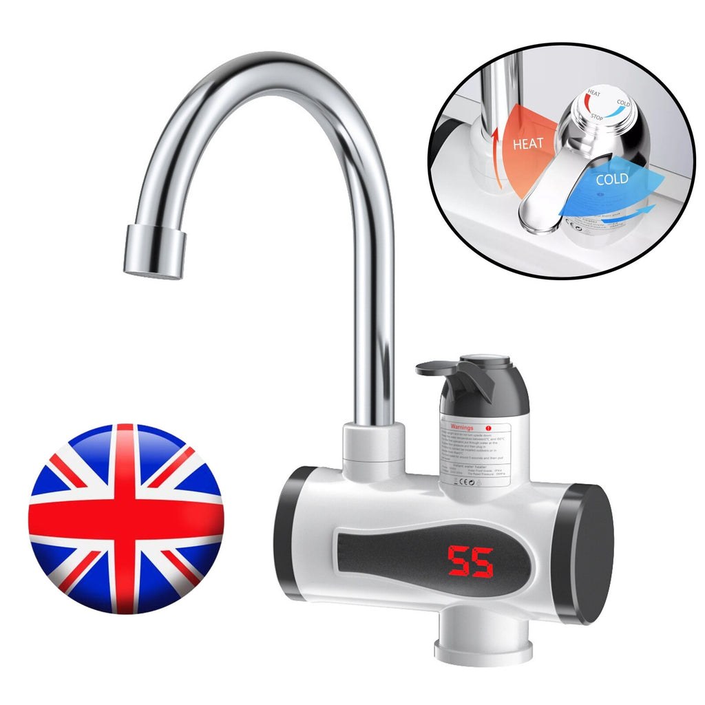 360° LED Electric Heater Faucet Tap Instant Hot Water Bathroom Kitchen Fast Heat