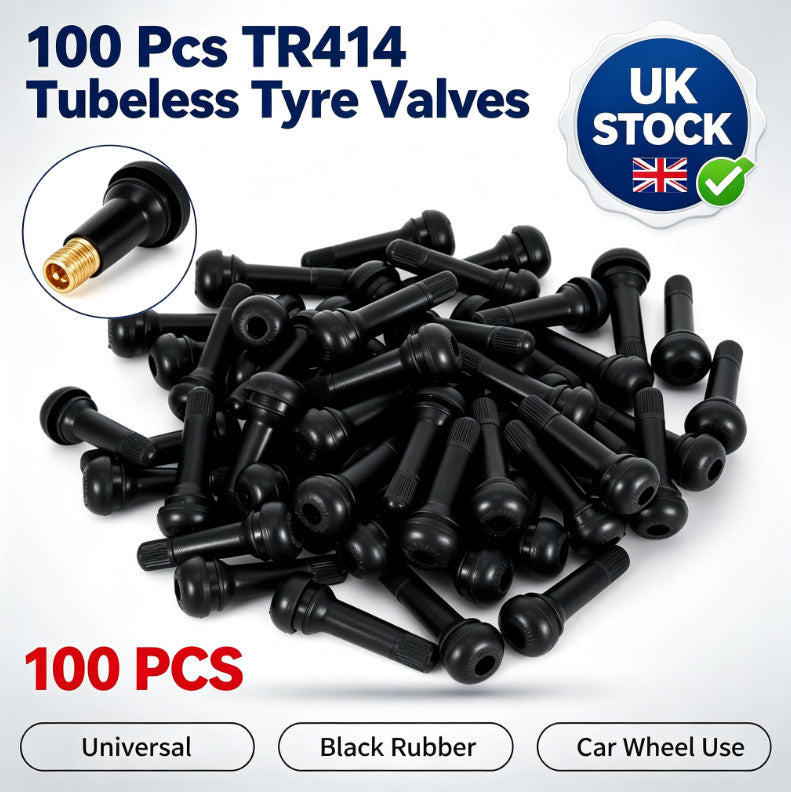 100pcs TR414 Tubeless Tyre Valves Rubber Car Wheel Valve Stems Universal Black