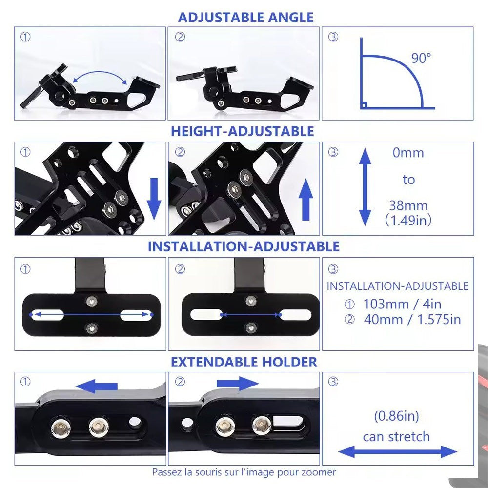 Motorcycle License Number Plate Holder Aluminum Tail Tidy Bracket w/ LED Light