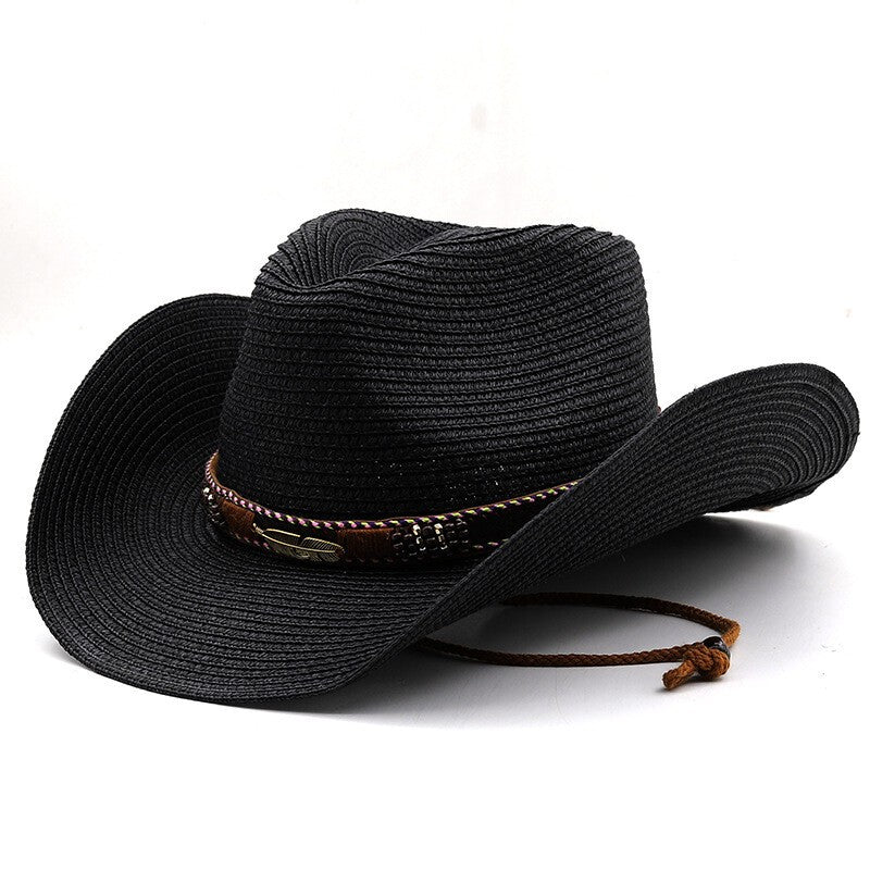 Women Mens Straw Western Cowboy Hat Outdoor Wide Brim Sun Protection Hat New uk