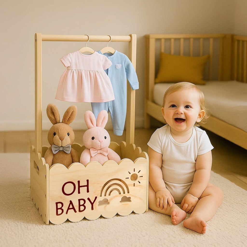 Wooden Baby Shower Basket ,Baby Basket with Handle,Baby Shower Gifts
