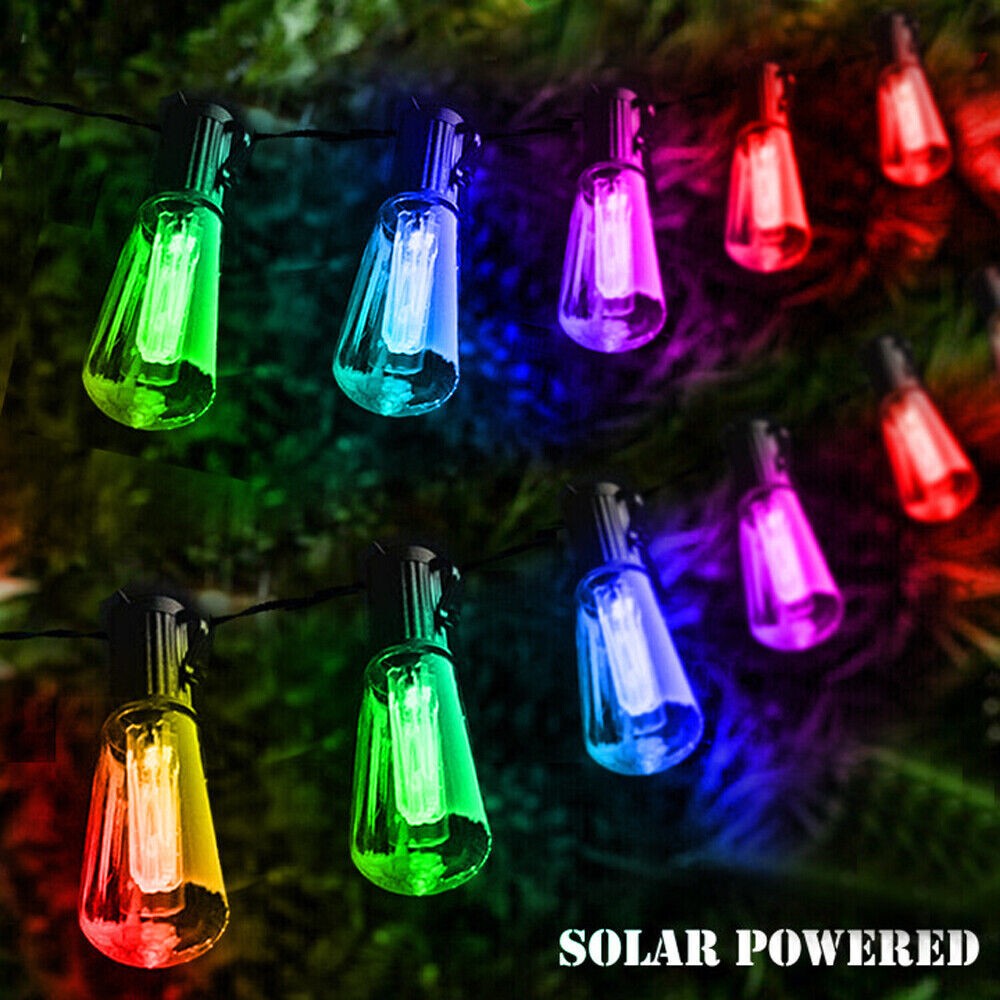 20 LED Solar Powered Retro Bulb String Lights Garden Outdoor Fairy Lamps UK-