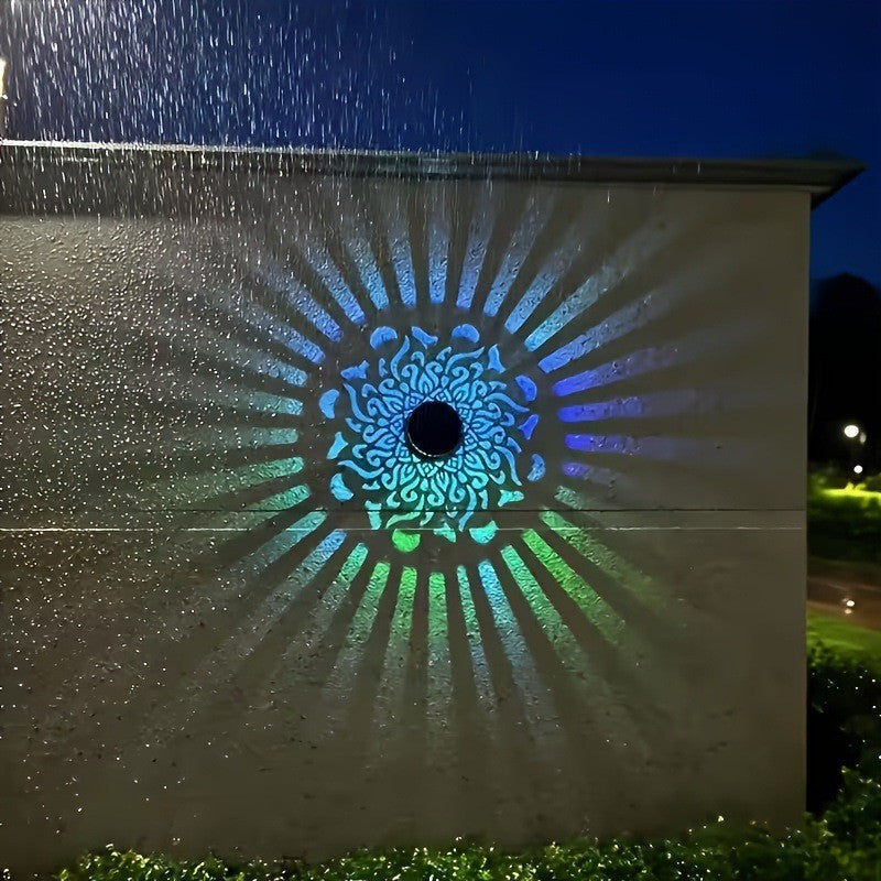 Solar Mandala Wall Light Outdoor Garden Fence Projector Lamp Patio Ambient Decor
