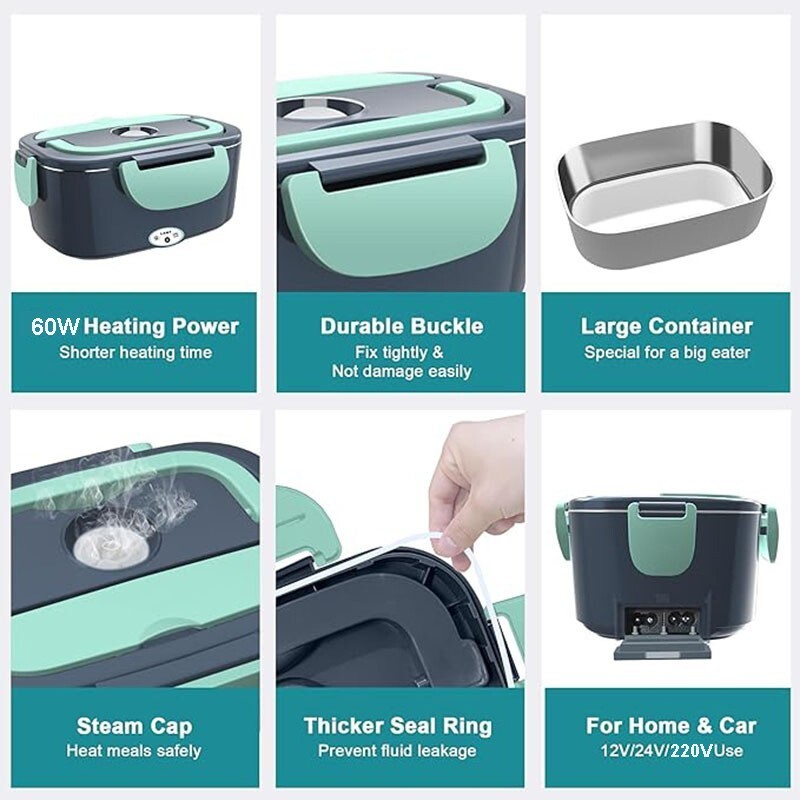 60W 1.5L Electric Lunch Box Food Heating Portable 24V / 12V Office Car UK Plug