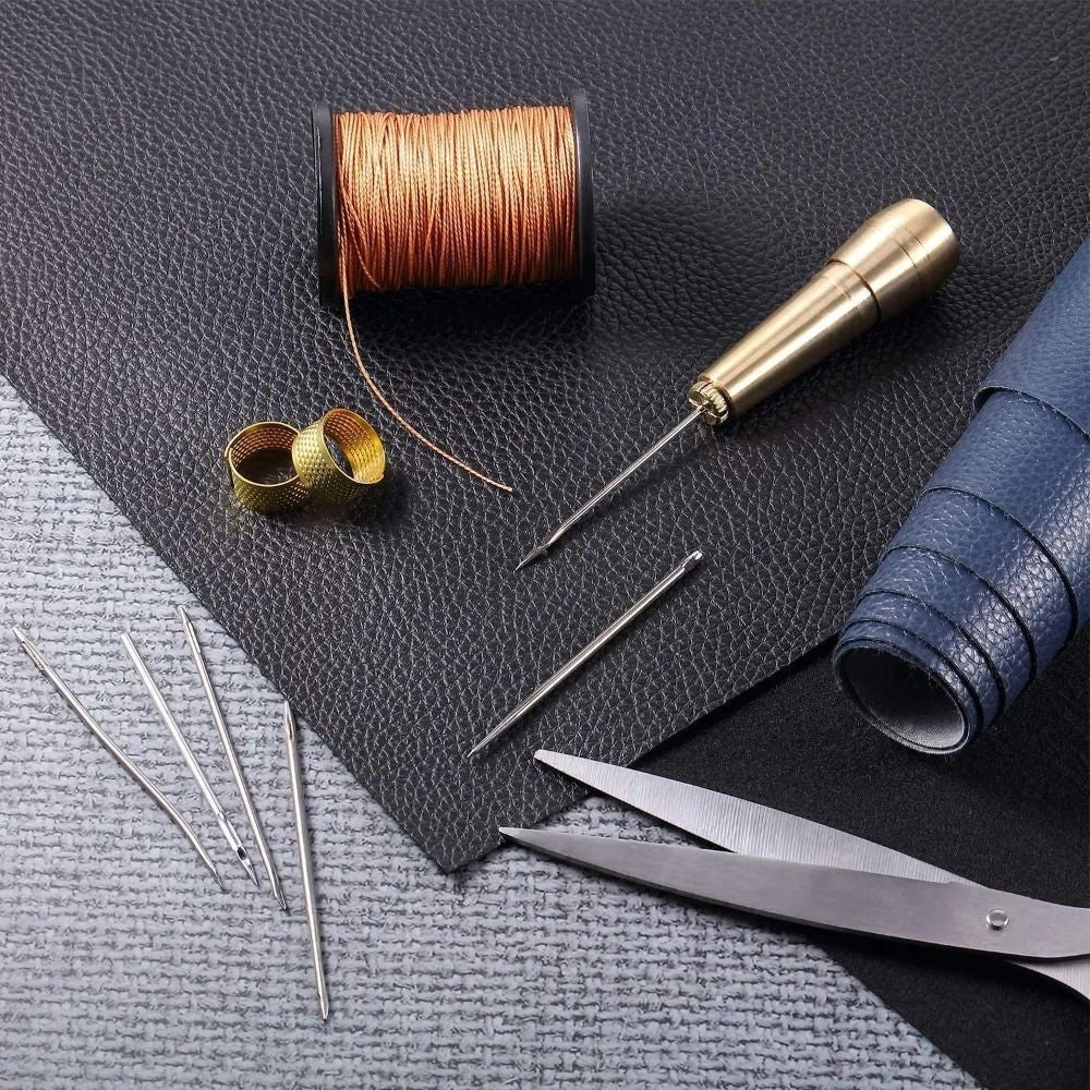 13pcs Leather Sewing Kit Leather Tapered Needles Nylon Thread Straight Hook