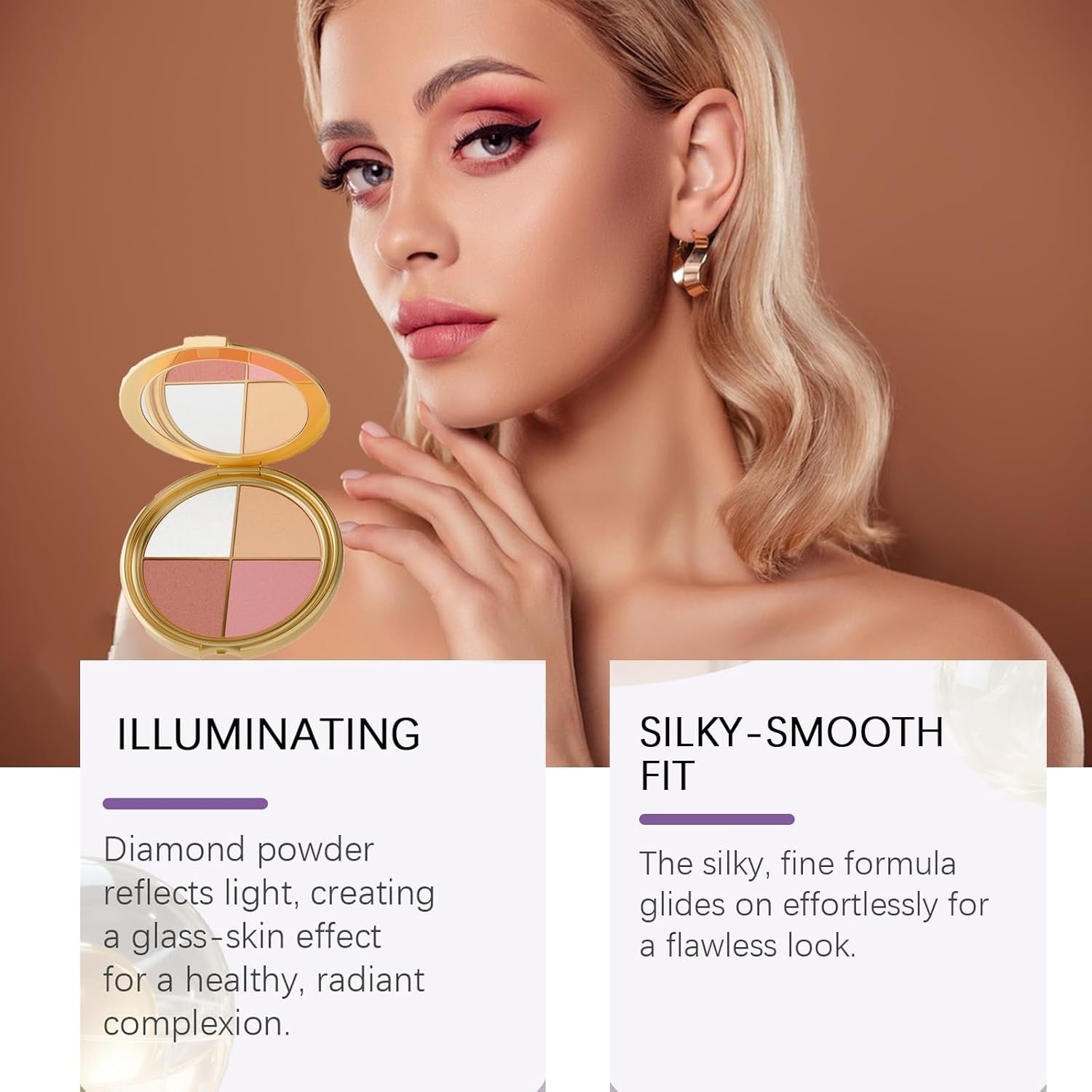 4 Shades Eye & Cheek Palette - All-in-1 Eyeshadow and Highlighter Makeup Palette