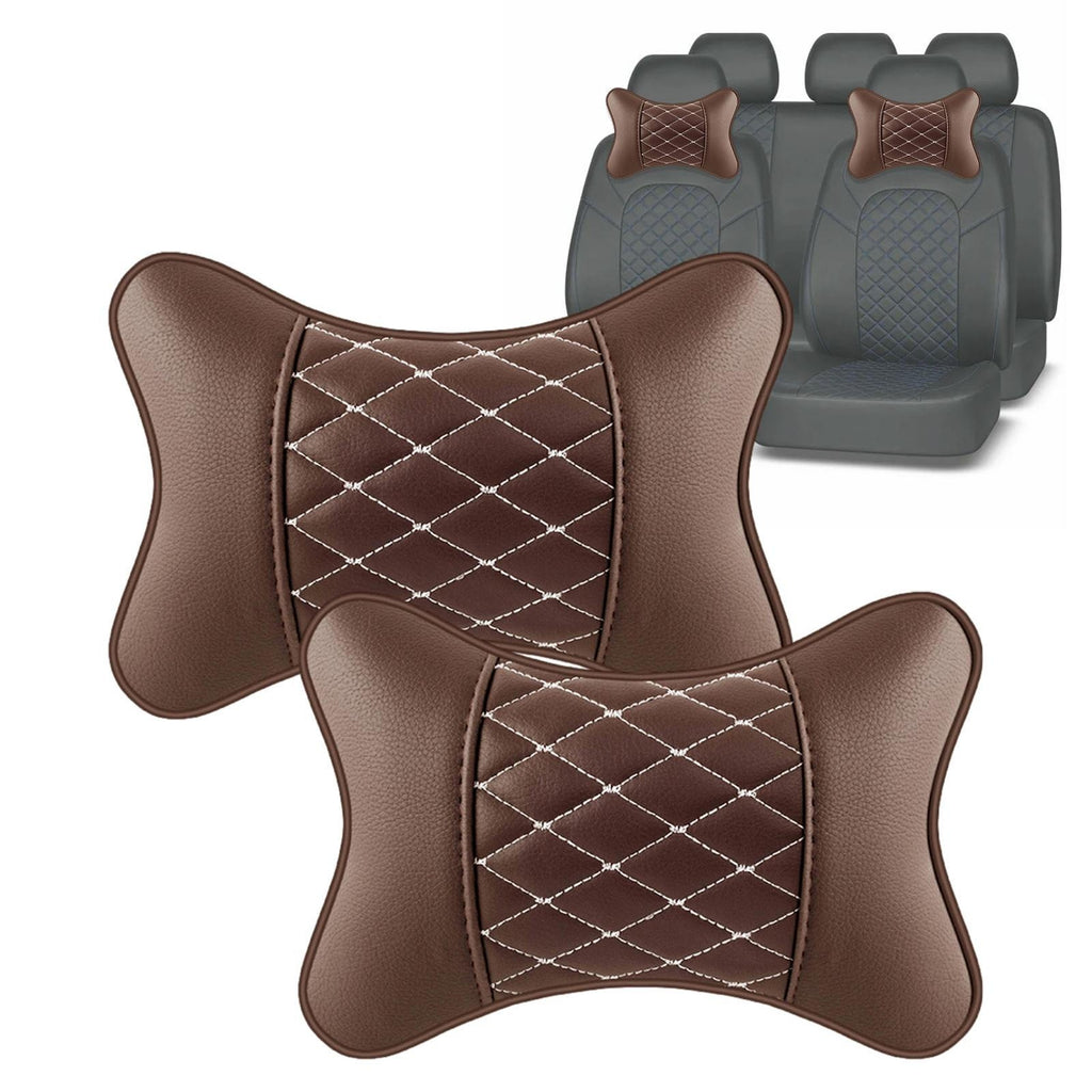 2pc Car Seat Head Neck Rest PU Leather Support Cushion Pad HeadRest Bone Pillow