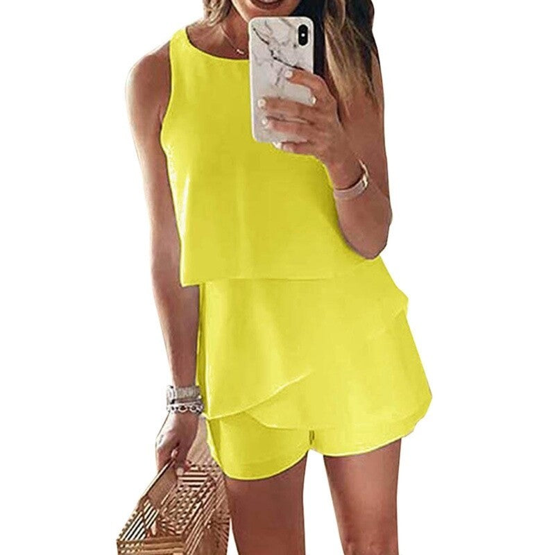 Casual Short Jumpsuits Summer Ruffle Back Zip Dress Short Pants Women Overalls