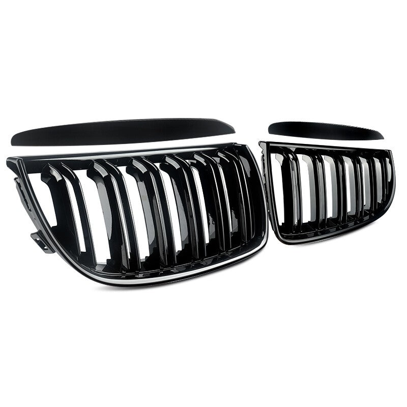 FOR BMW 3 SERIES E90 E91 DUAL SLAT GLOSS BLACK FRONT KIDNEY GRILLE 05-08 PRE-LCI