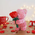 DIY Bear Micro Building Block Toy with Rose Gift for Adults & Boys & Girls