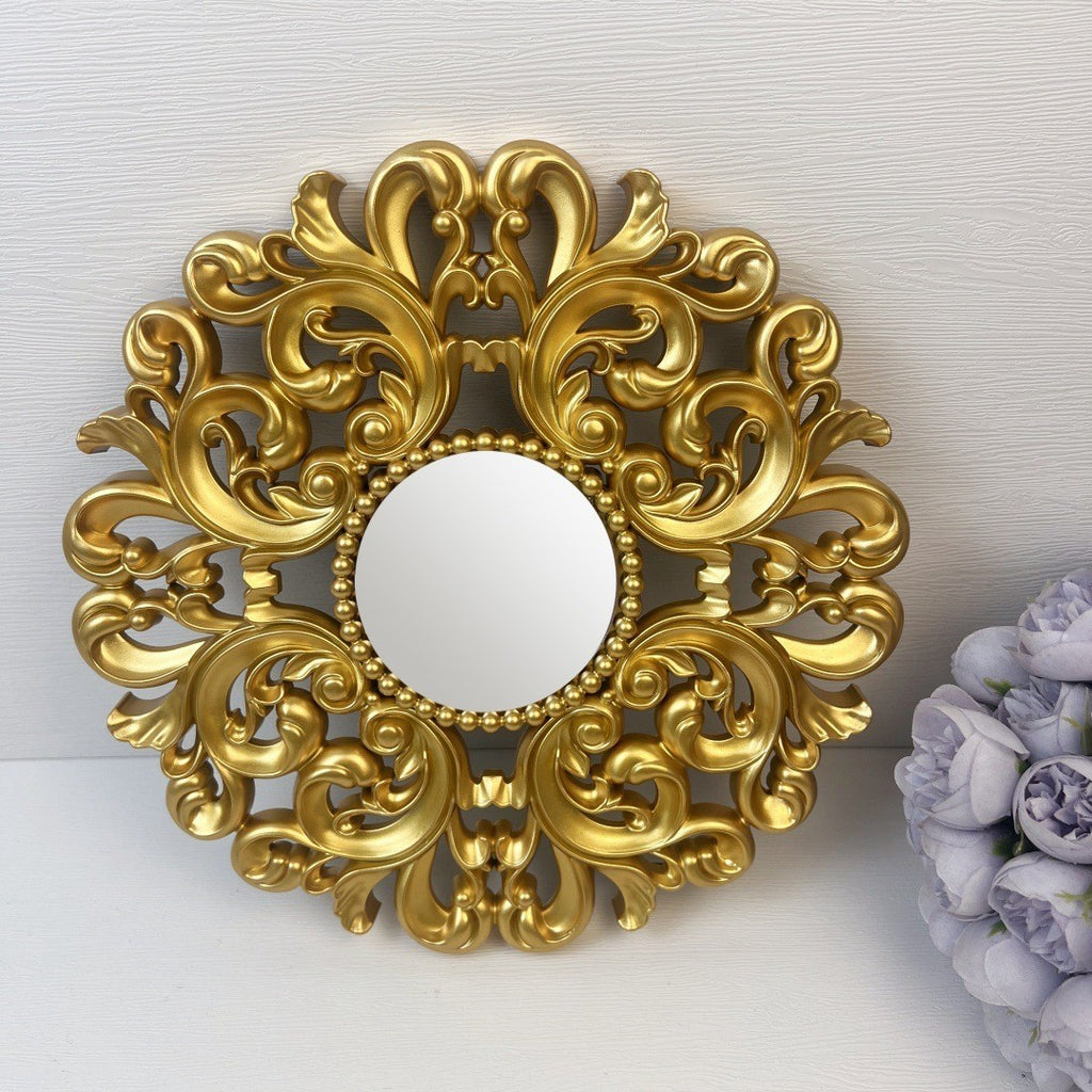 3x Wall Hanging Vintage Mirrors Antique Golden Mirrors with Square Plastic Frame