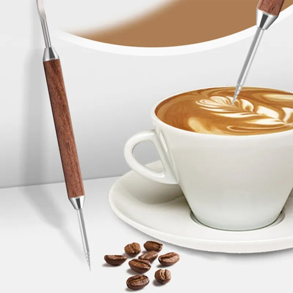Stainless Steel Coffee Art Pen with Wood Handle Latte Pull Flower Needle UK