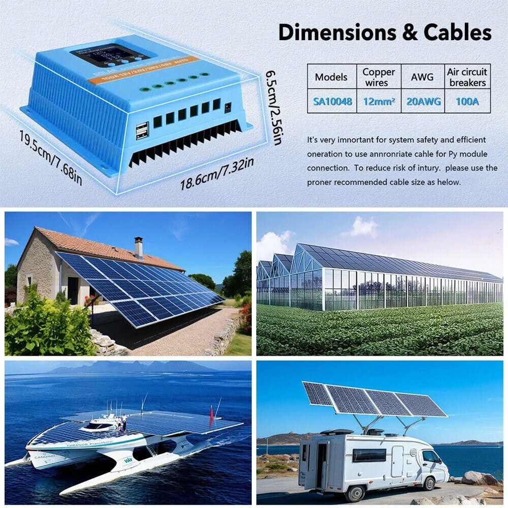 Upgraded 100A MPPT  48V-12V Solar Charge Controller Solar Panel Charge Regulator