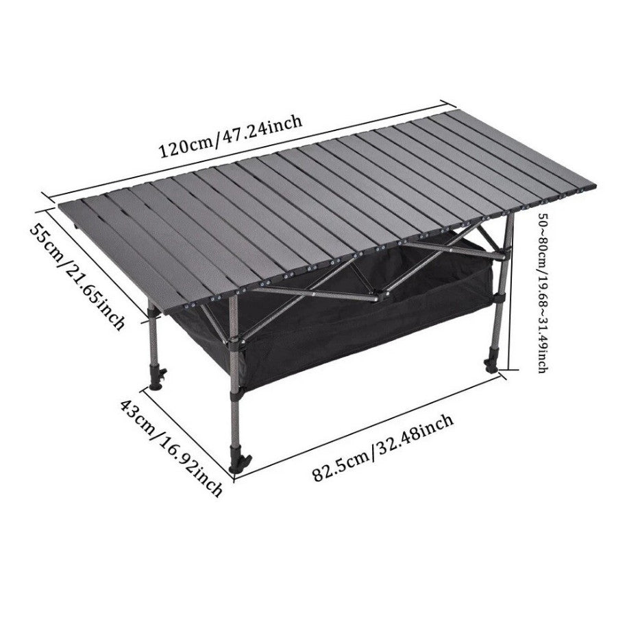 120CM Roll Up Camping Table Foldable Height Adjustable Outdoor Picnic Table