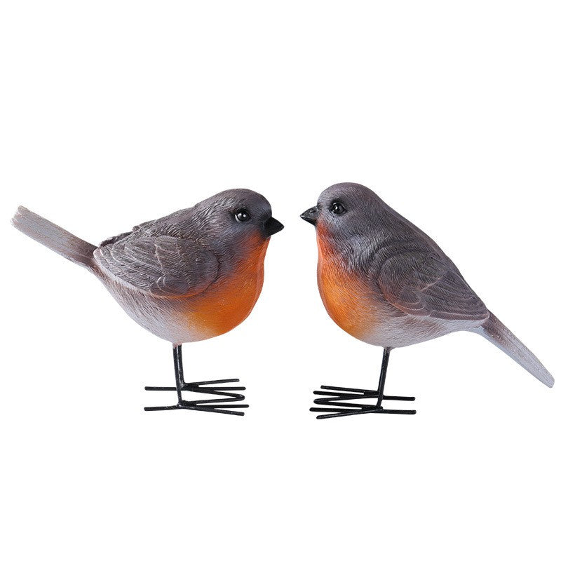 Set of 2 Robins Garden Outdoor Ornaments Decor Statue Resin Gifts