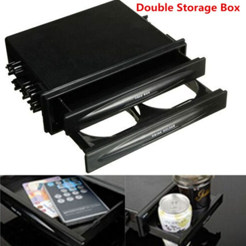 Universal Car Single Double Din Radio Pocket Kit W/Drink-Cup Holder Storage Box