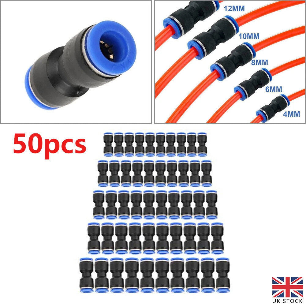 50x Straight Push Connectors Pneumatic Connect Fittings Air Line Quick Hose sets