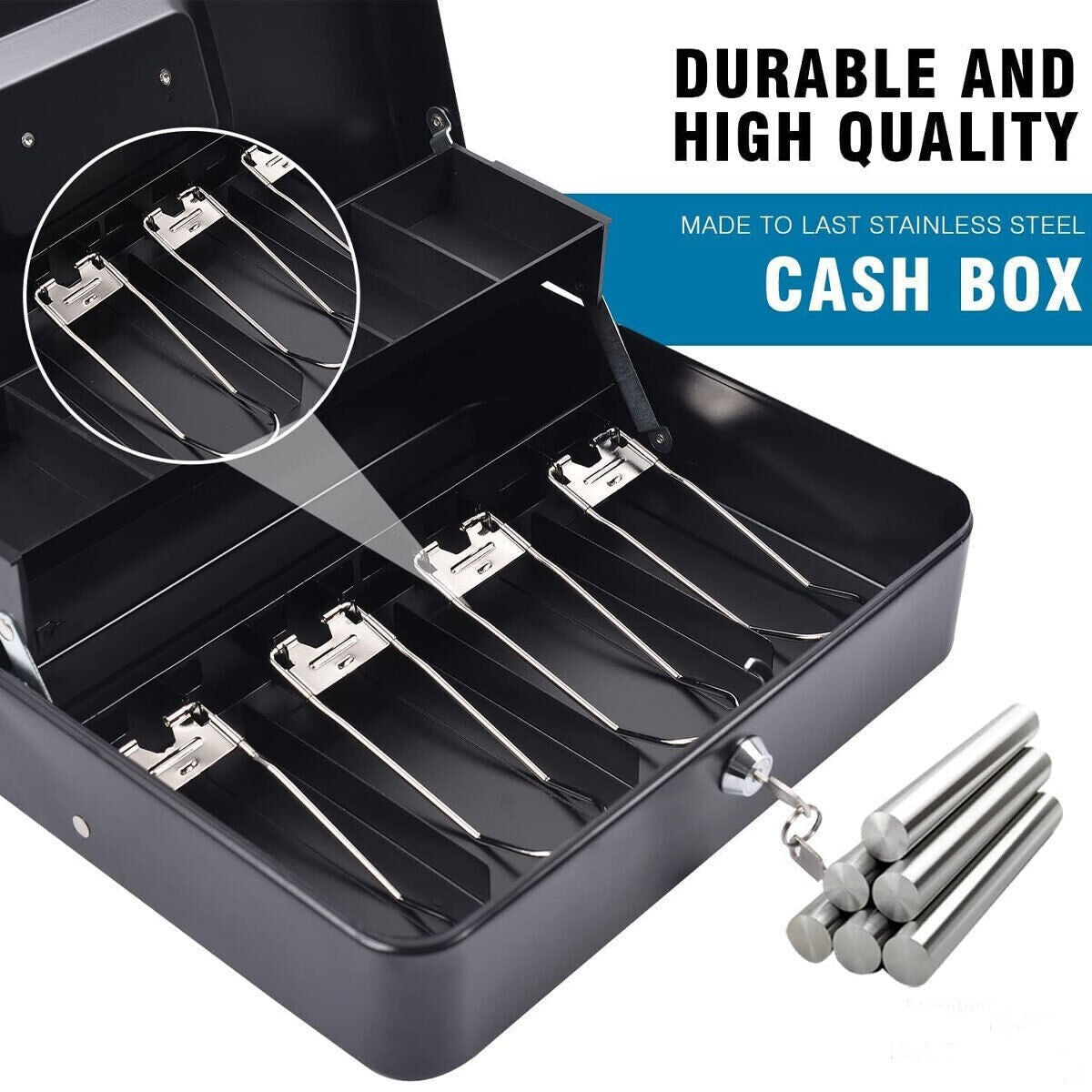Money Float Tin Keys Lockable Safe Metal Petty Cash Box Coin Tray