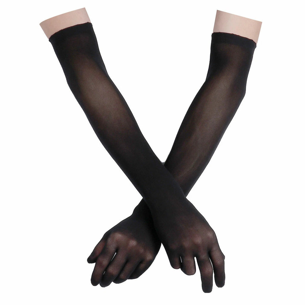 Women Sheer Mesh Full Finger Long Gloves Arm Opera Wedding Bridal Sun Protection
