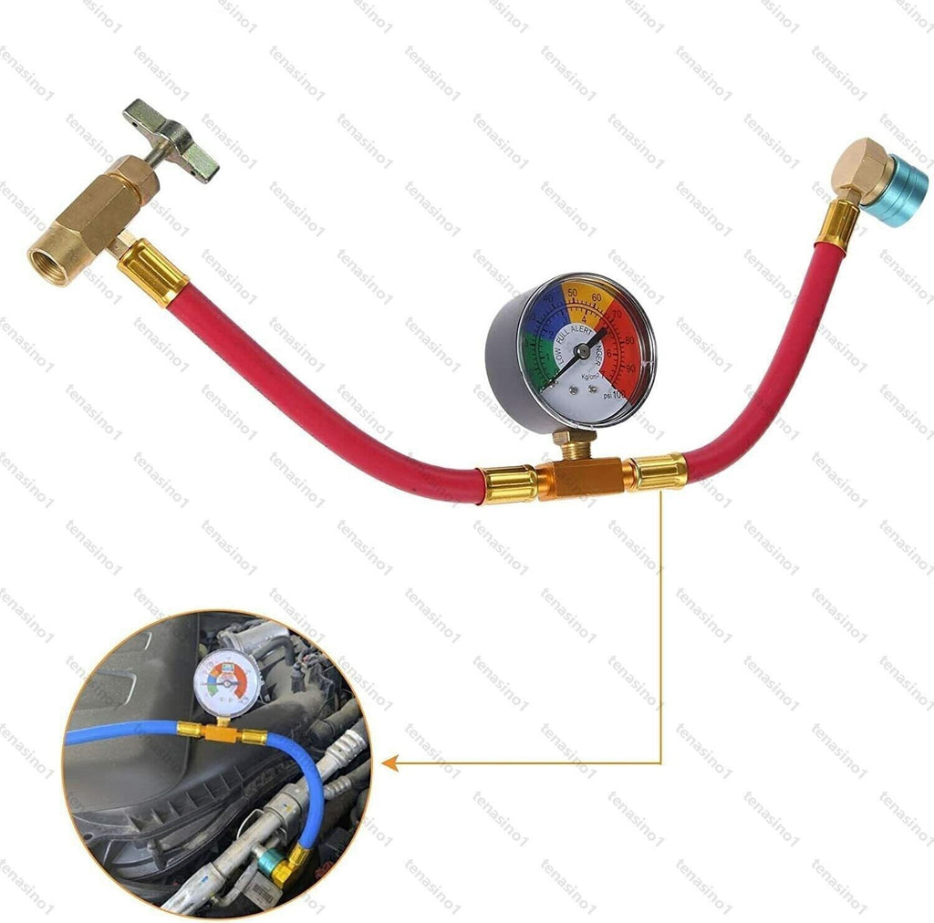 R1234YF Left Air Conditioning Refrigerant Charging Hose Recharge Car Gauges UK