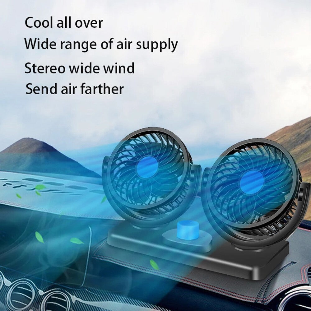 12v DOUBLE HEAD TWIN CAR FAN 3 Speed adjustable caravan motorhome boat Cooling