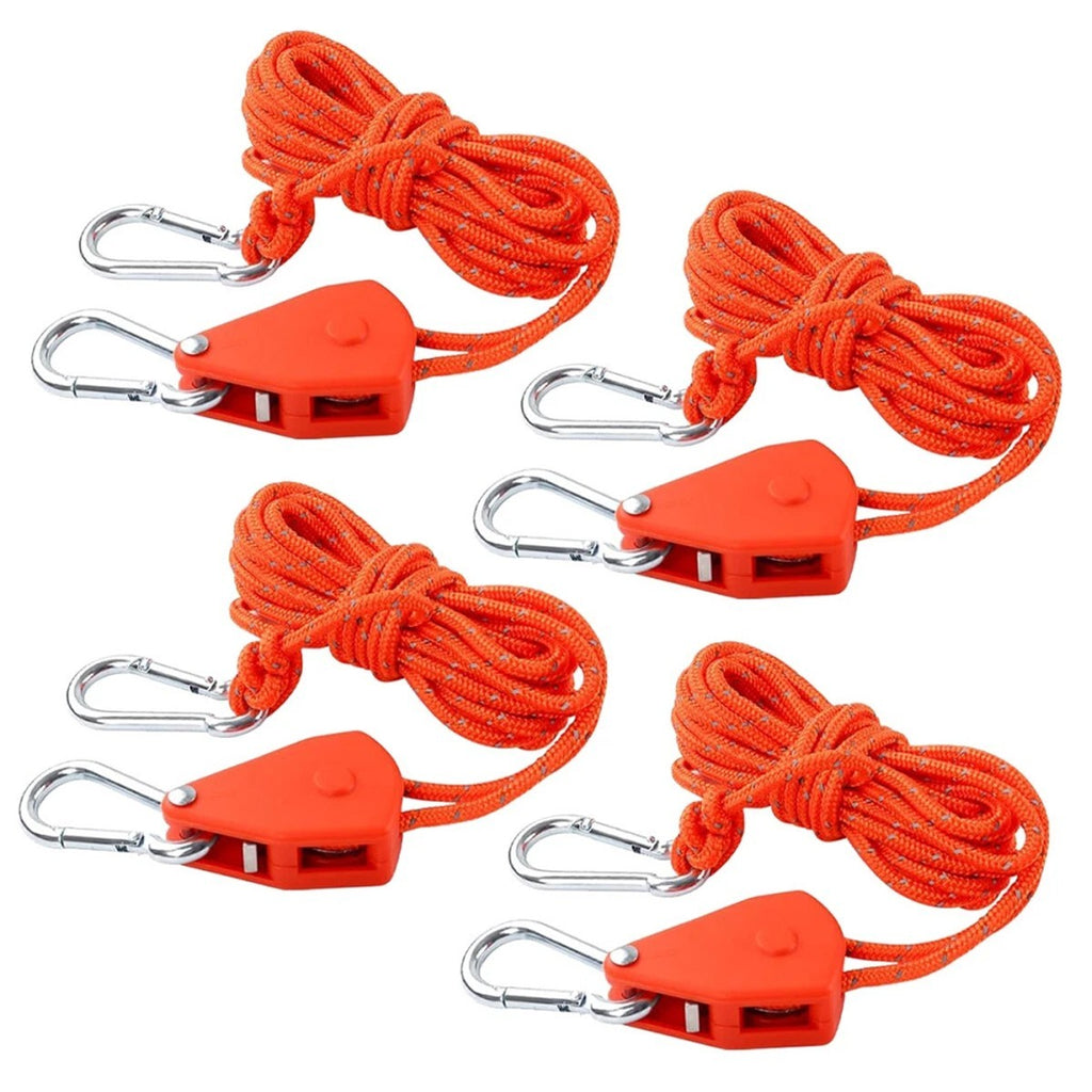 4X Adjustable Camping Ratchet Pulley Tent Guide Rope Guy Line Tensioner Tie Down