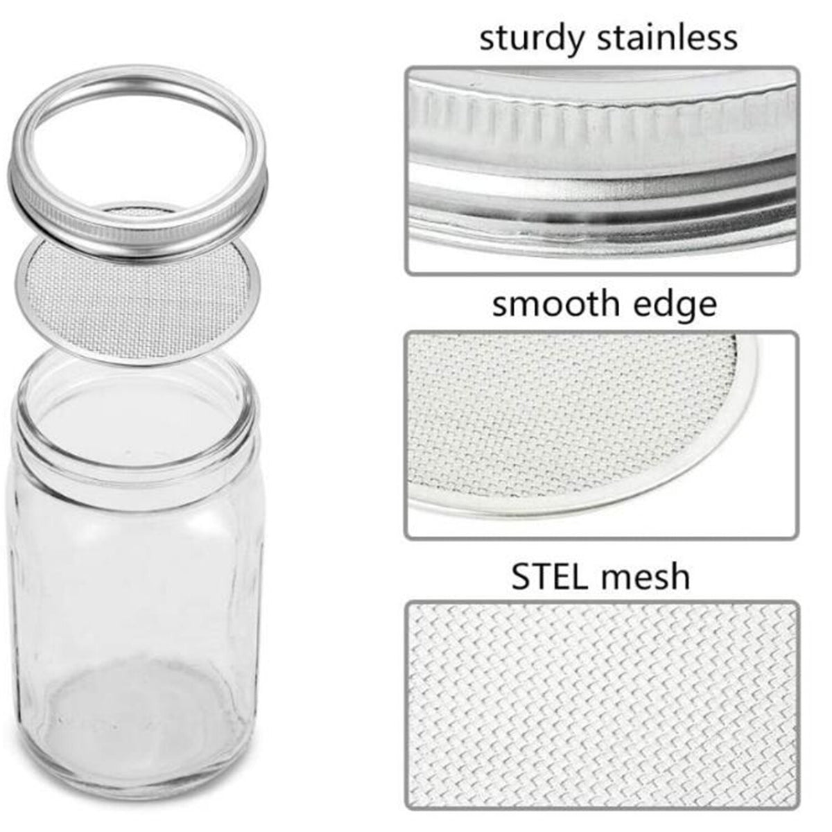 16OZ Seed Sprouter Kit Sprouting Mason Jar w/ Stainless Steel Strainer+Lid+Stand