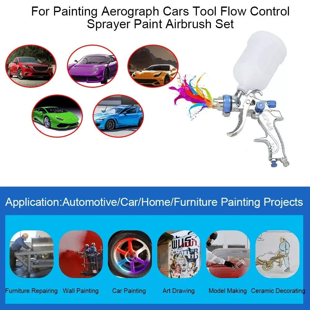 600CC HVLP Gravity Feed Paint Spray Gun Set 3 Nozzles Air Regulator Tool