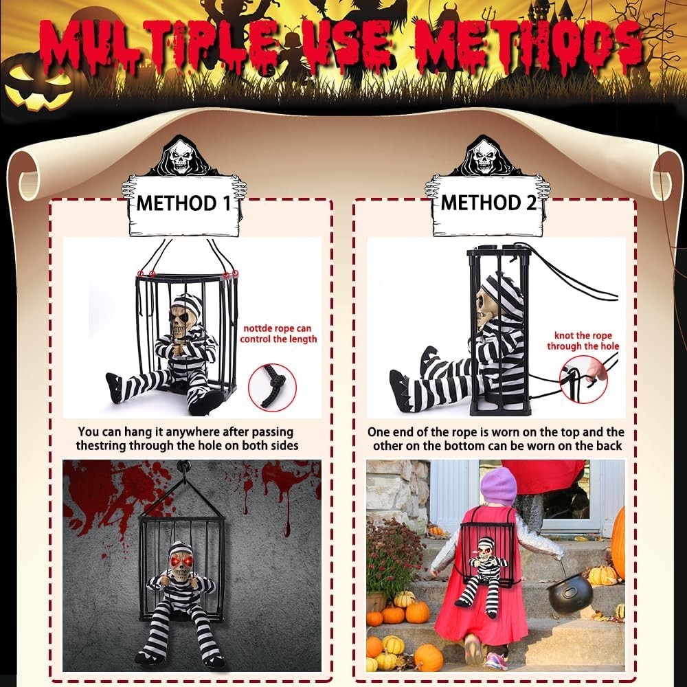 Motion Sensor Screaming Sound Skull Ghost Hanging Halloween Decorations Prop Red