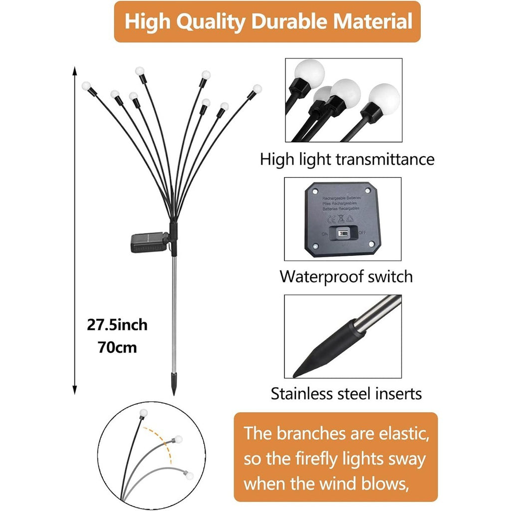 2 Pack Swaying 10 LED Solar Powered Garden Lights Outdoor Firefly Patio Lamp