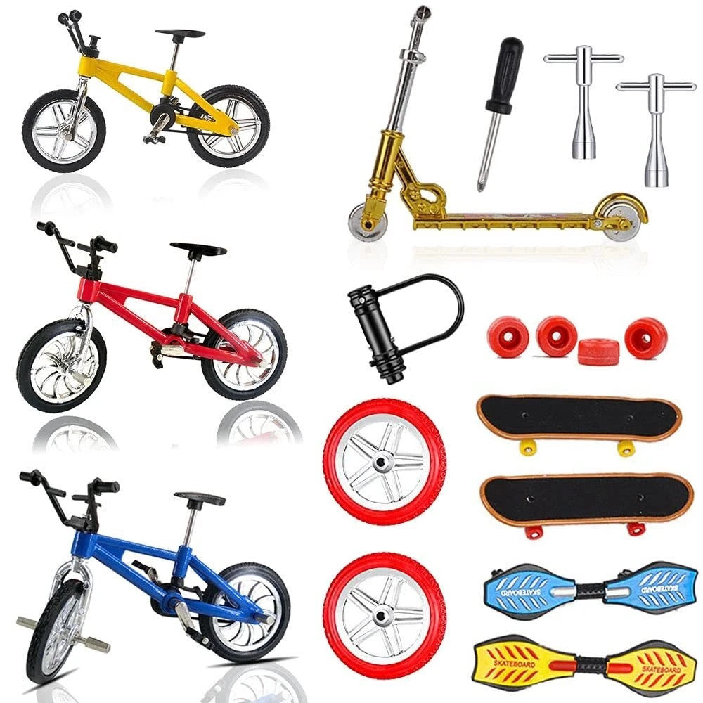 18 Pcs Mini Finger Scooter Bike Fingerboard Skateboard Two Wheels Toys Set Gift