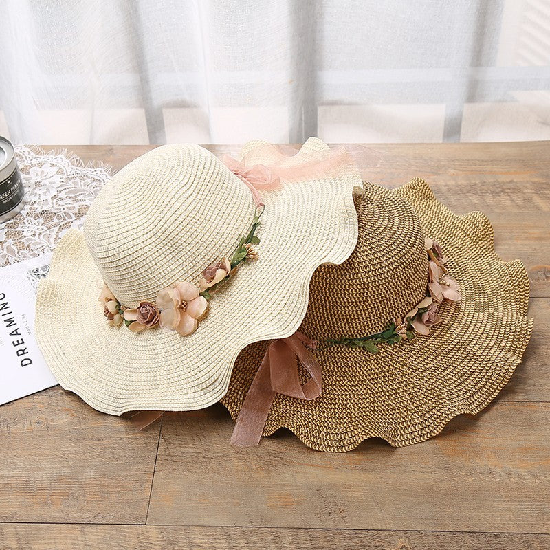 Womens Summer Sun Beach Floppy Floral Straw Hat Ladies Foldable Large Brim Hats
