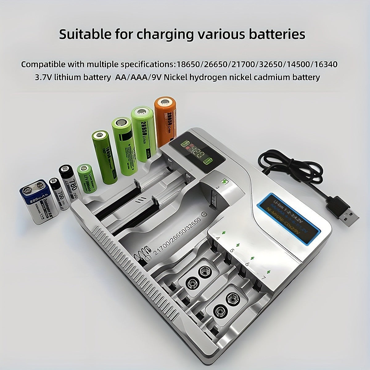 Universal Multi Solt For 3A Rechargeable Batteries USB Plug Fast Battery Charger