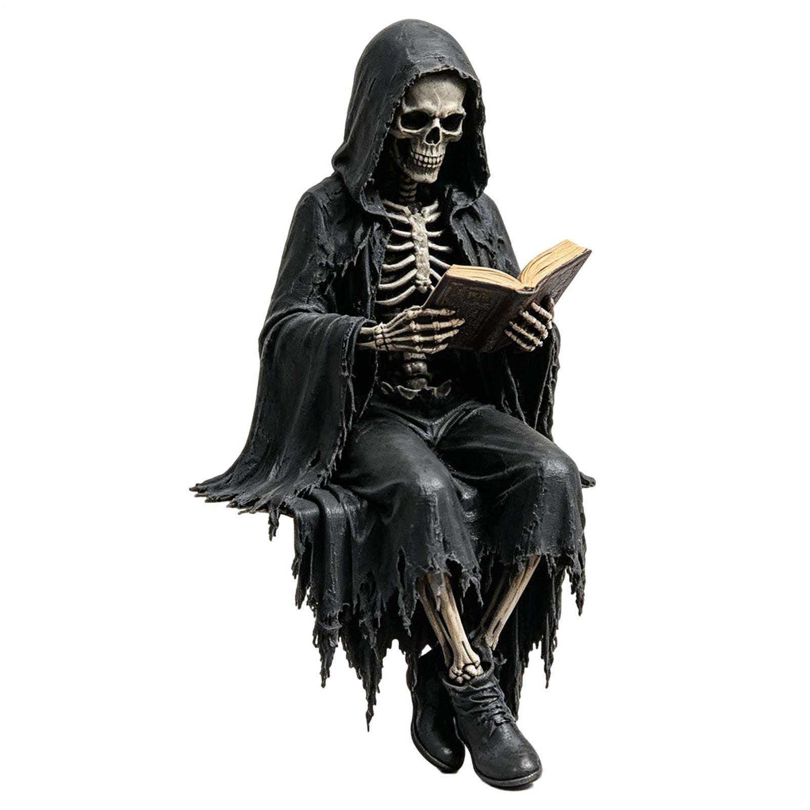Gothic Dark Fantasy Figure, Reading Death Gothic Skeleton Demon Hooded Figurine