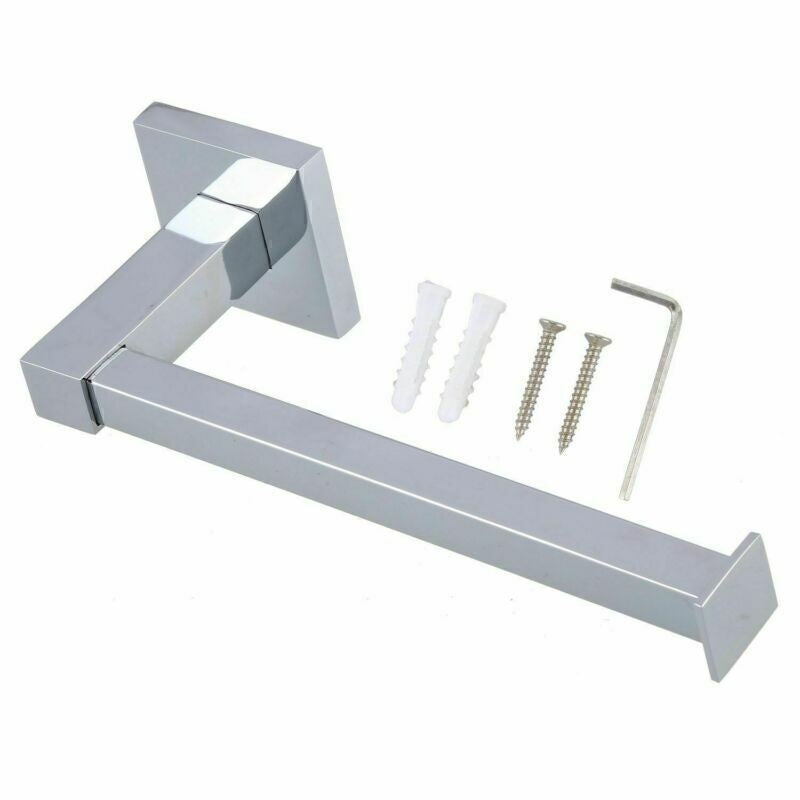 Wall Mounted Toilet Roll Holder Chrome Tissue Paper Stand Bathroom Bar Square
