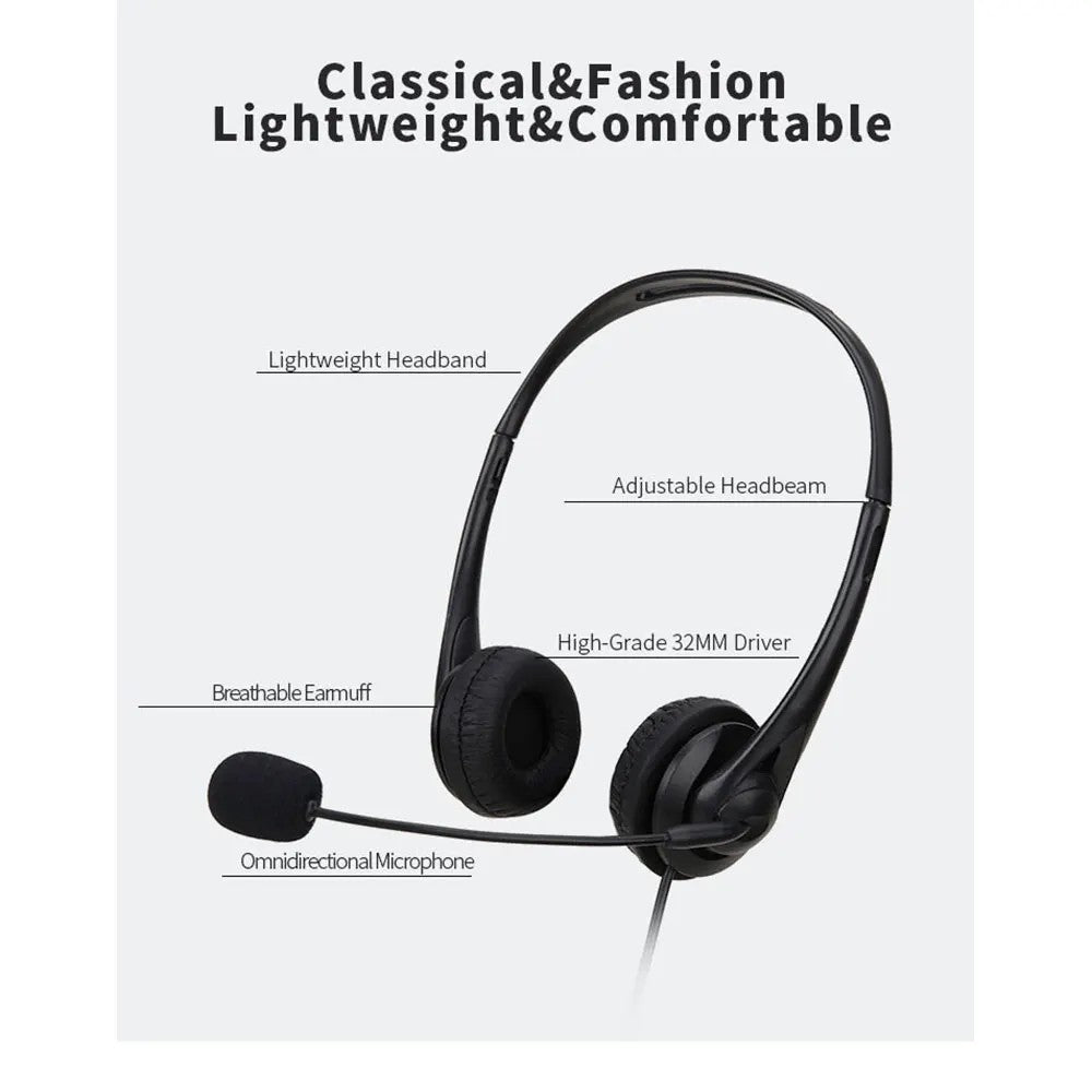 USB/3.5mm Wired PC Headset with Noise Cancelling Microphone