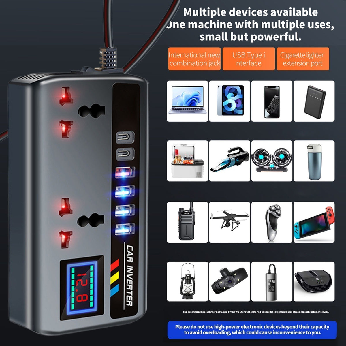 200W Car Power Inverter 12V/24V to 220V Car Converter 4 USB 2TYPE-C and 2 Socket