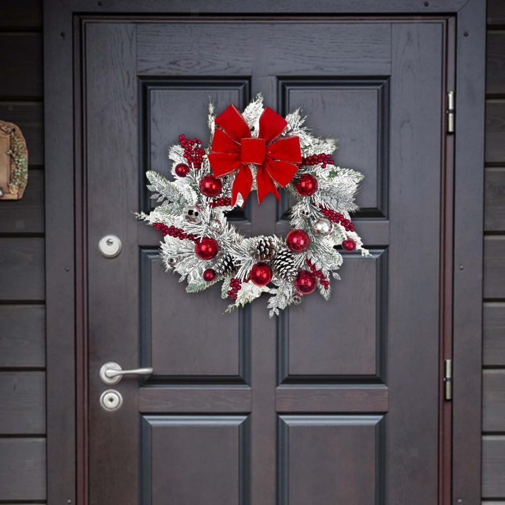 Snowy Christmas Wreath Artificial Wreath Front Door Winter Wreath for Festival