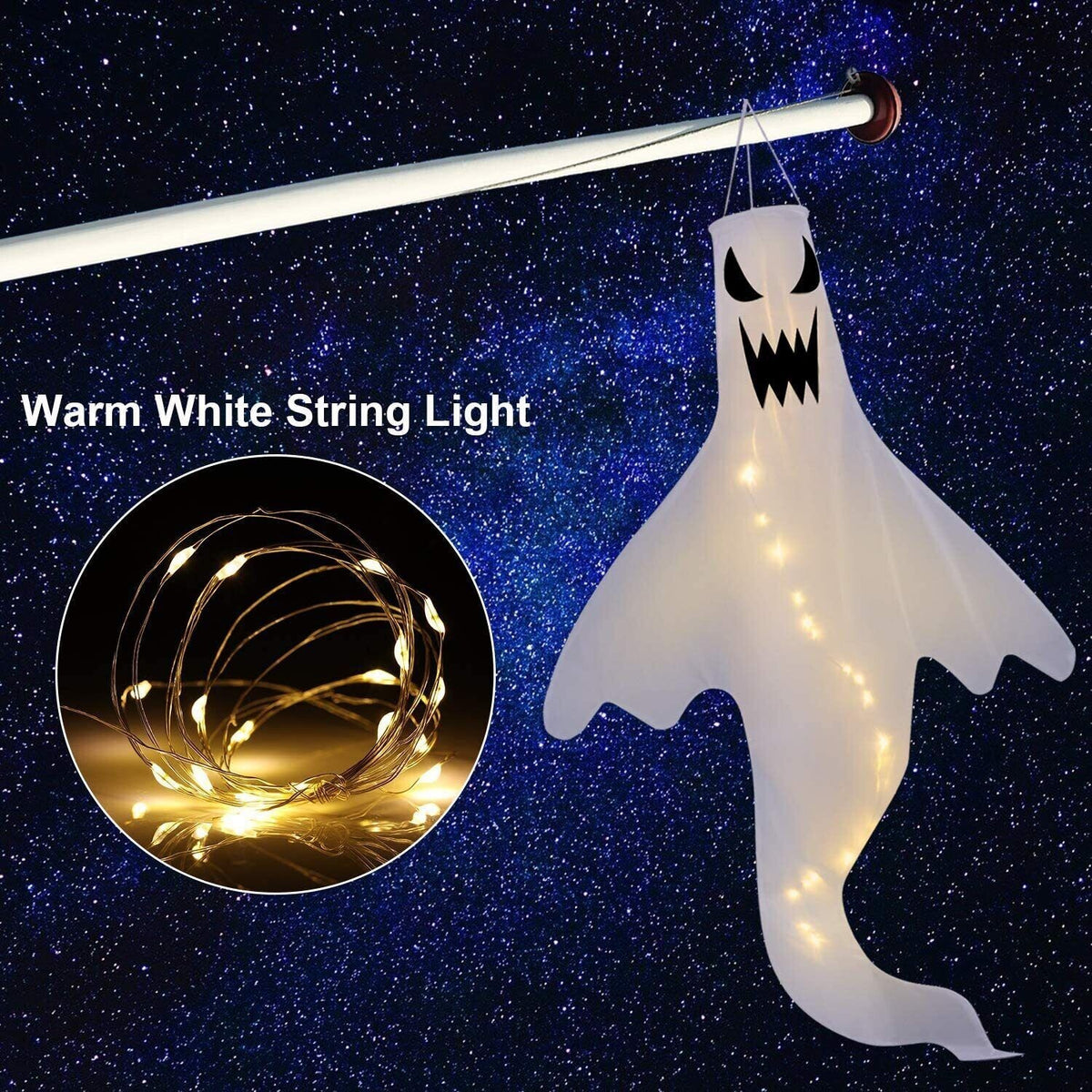 LED Light Ghost Windsock Halloween Decor Garden Props Party Home Hanging
