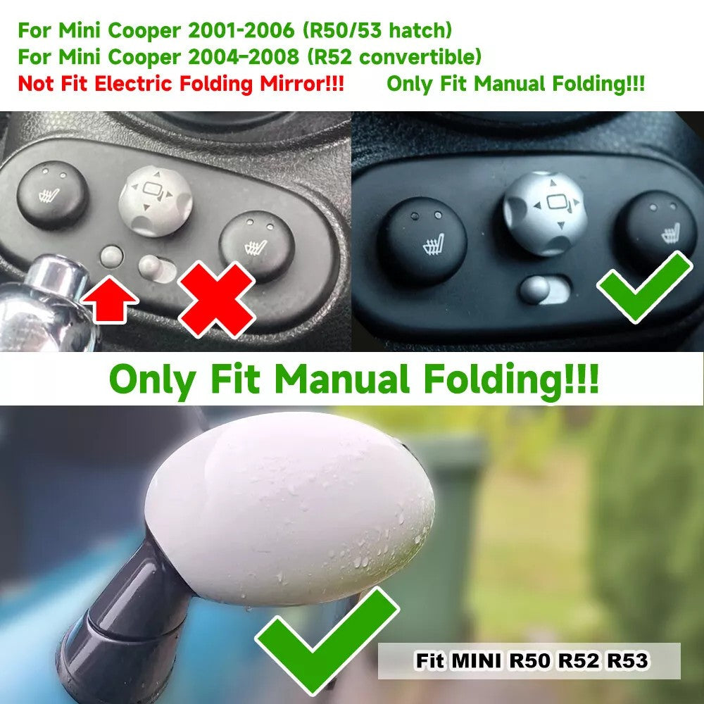 Side Mirror Cover Door Wing Mirror Cap Glossy Black For MINI Cooper R52 R50 R53