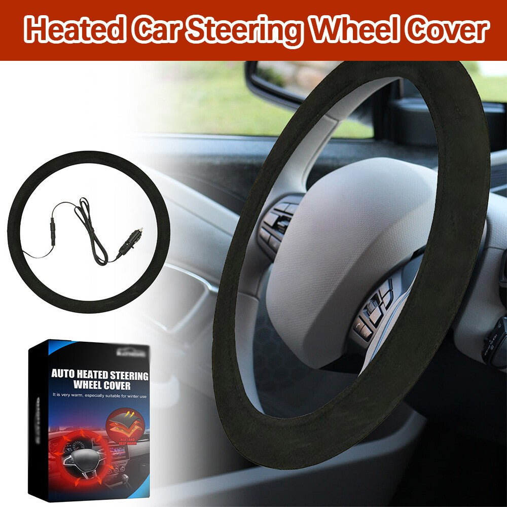 12V Universal Heated Car Steering Wheel Cover Protector Winter Hand Warmer 38 CM