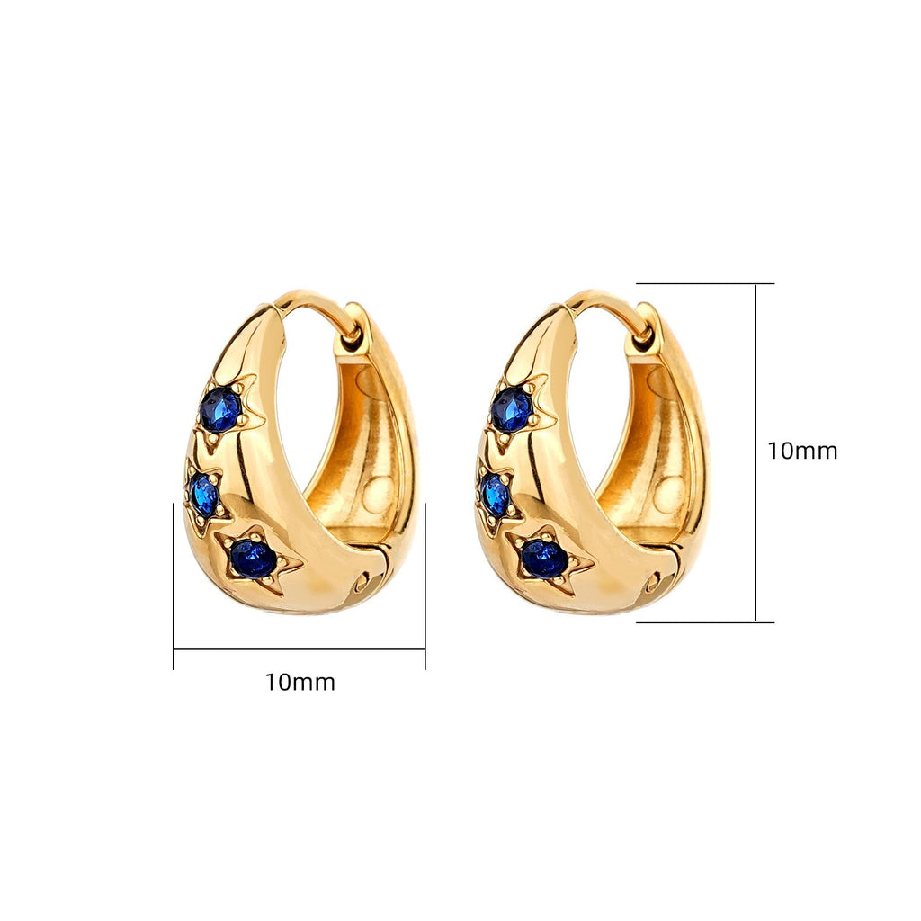 Fashionable Stainless Steel Earrings Inlaid With Blue Zircons