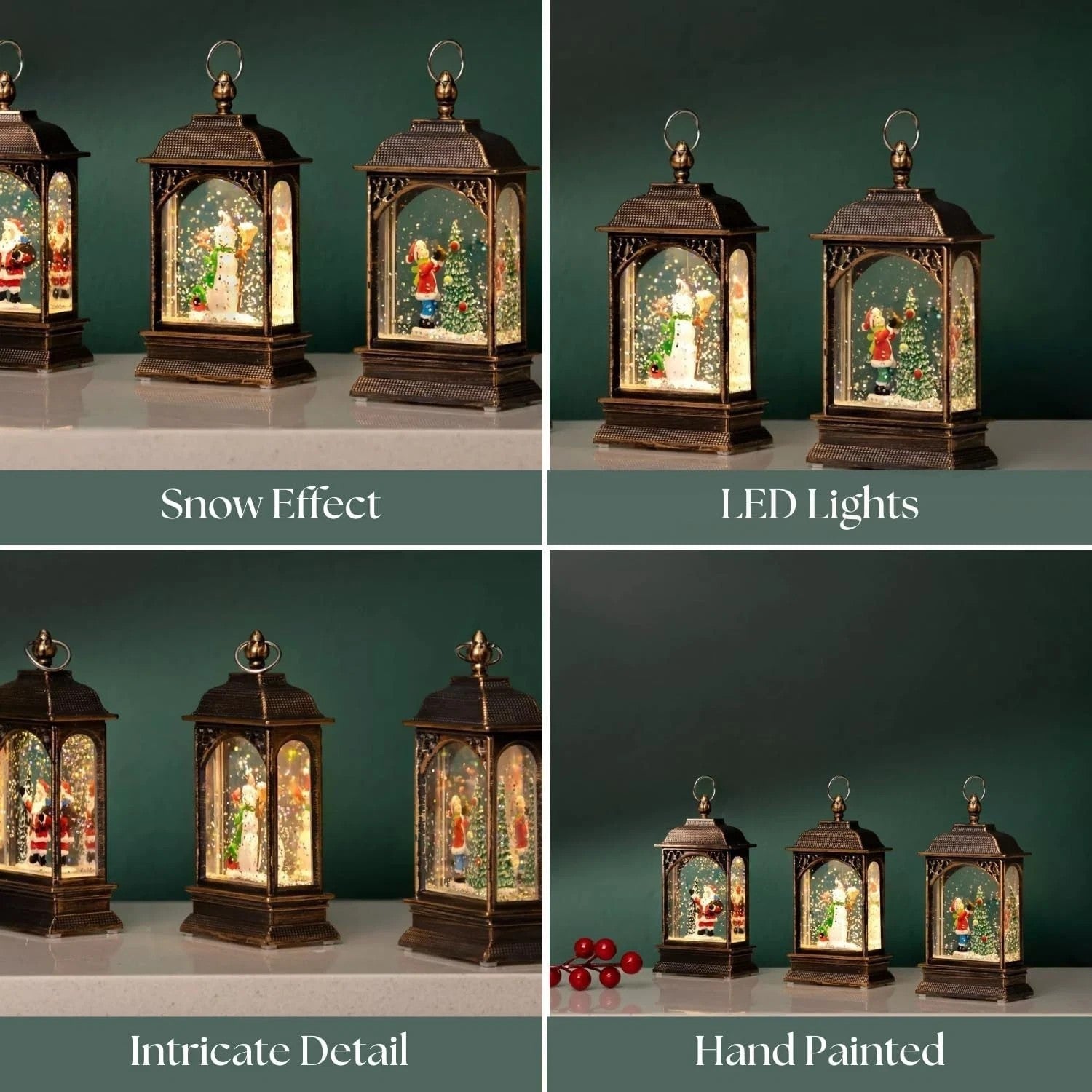 Christmas Santa Train Snow Globe Xmas Home Decor Snowman 25cm 4pc Set Reindeer