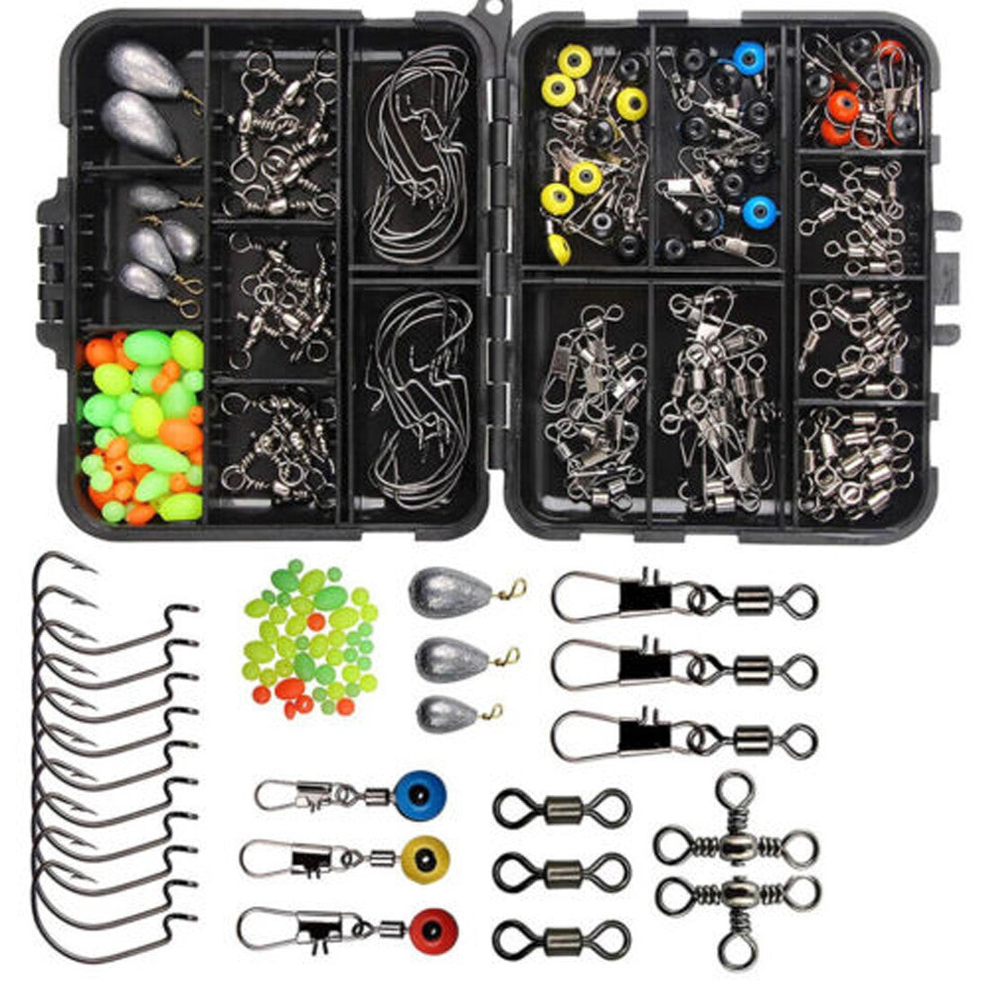 160* Sea Fishing Accessories Kit Set Jig-Hooks Swivels Clamp With Tackle Box
