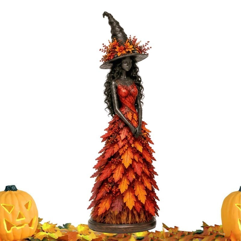 Fall Enchanted Autumn Witch Figurine, Halloween Witch Statue (Golden Harvest)