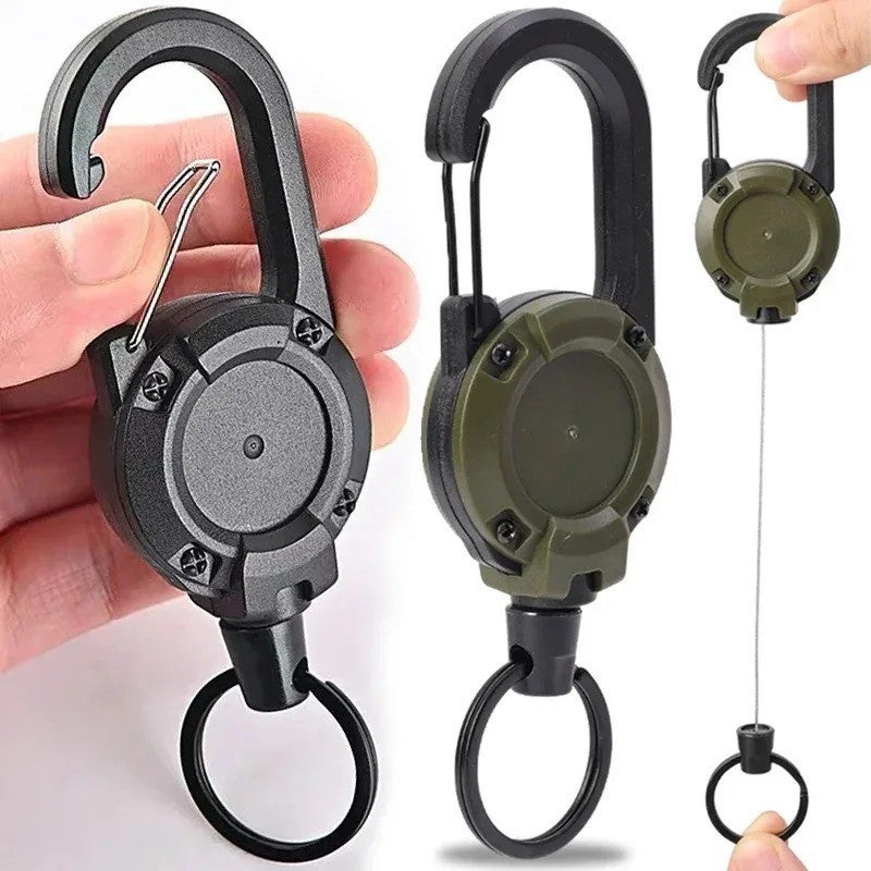 Heavy Duty Retractable Key Reel Carabiner Keychain Steel Wire Cord Clip