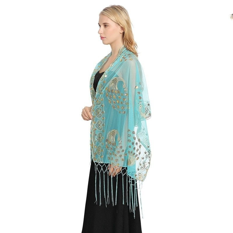 Premium Embroidered Wraps Wedding Shawl Scarf Pashmina Evening Sequin Stole