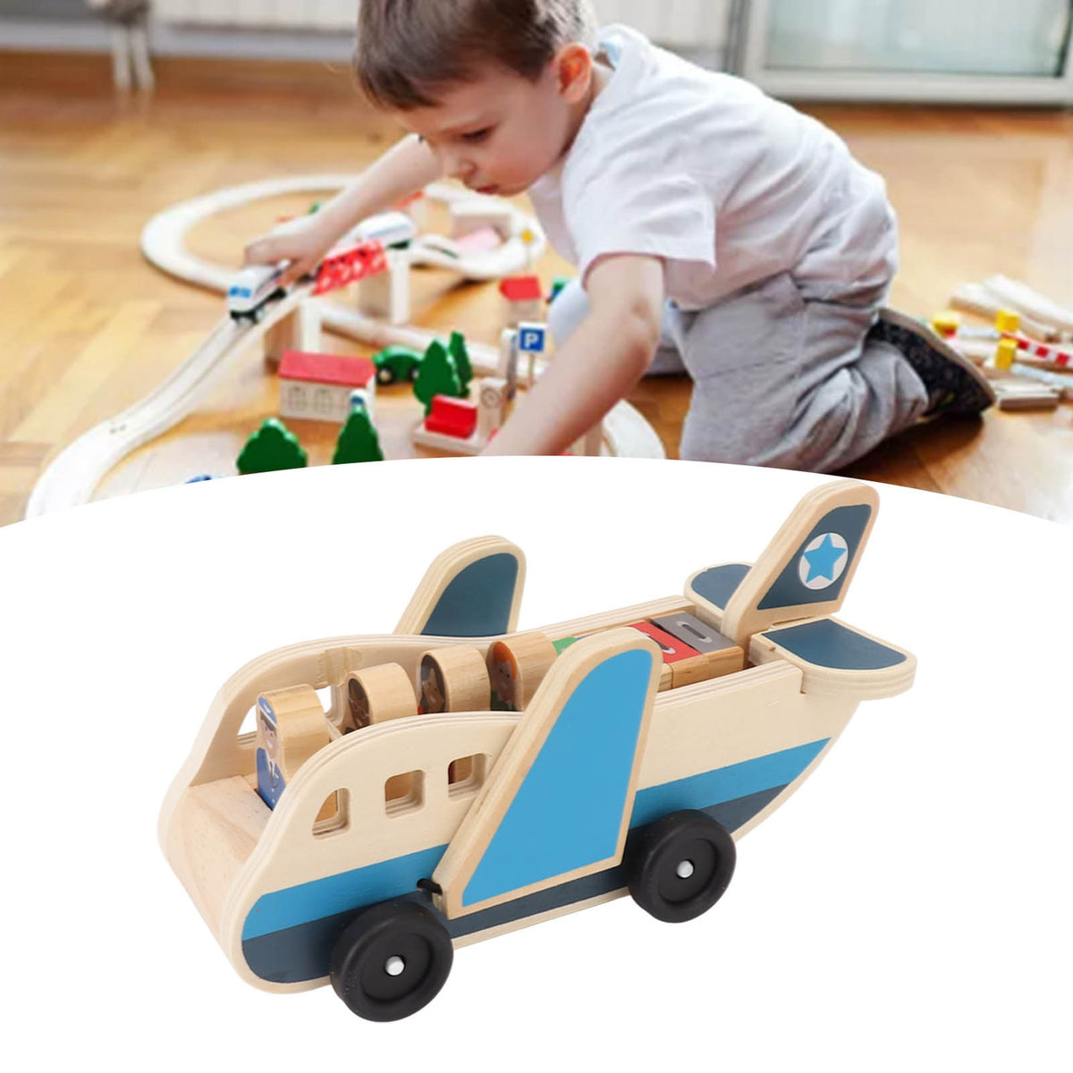 Wooden Toy Plane with Person & Suitcase Blocks Corrosion Resistant Building Set
